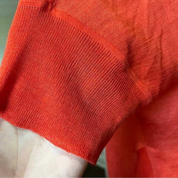 Eileen Fisher SILK Orange Loose Tunic Top Blouse Shirt Sheer Trim V Neck Med - Picture 9 of 13